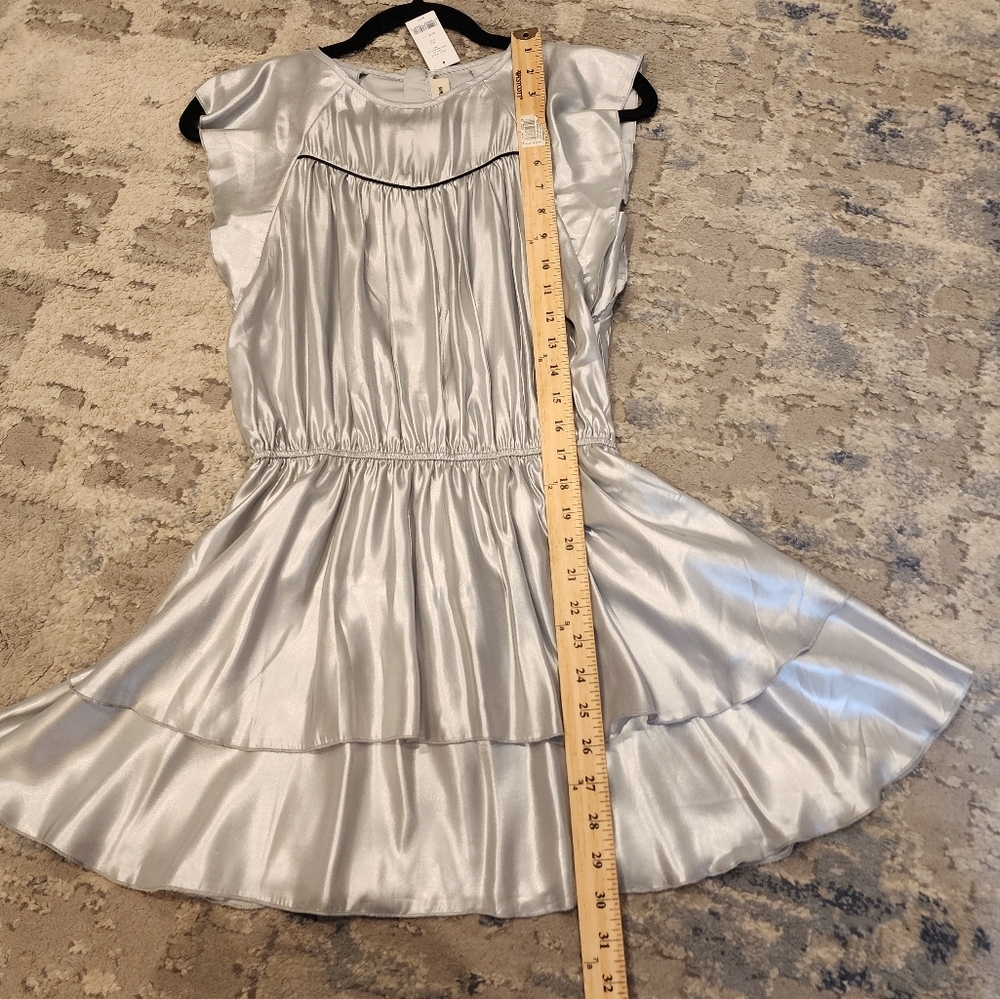 NWT Zadig & Voltaire Girls' Size 14 Freja Silver Metallic Dress Stretch Waist - Picture 4 of 16